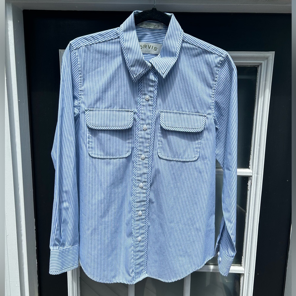 ORVIS Blue & white striped blouse. Size:S